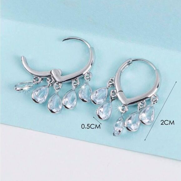Elegant Sparkling Water Drop Shaped Zirconia Hoop Earrings - Picture 2 of 9